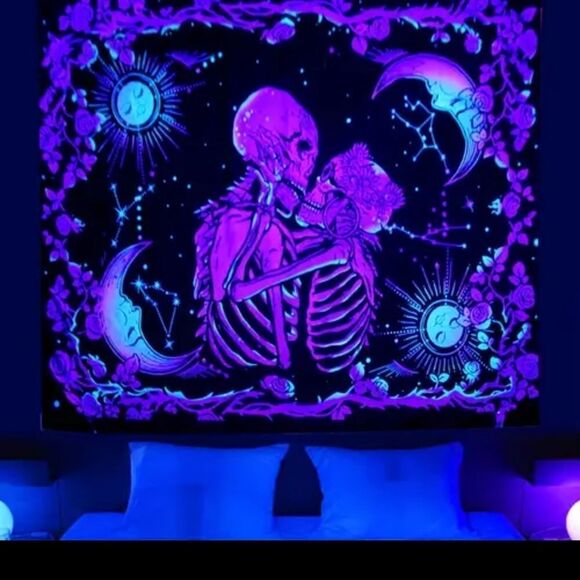 Colorful Blacklight Skeleton lovers Tapestry wall decor art - Picture 1 of 4